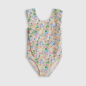 NWT QUINCE Ruffle One Piece Swimsuit Ditsy Floral 6930